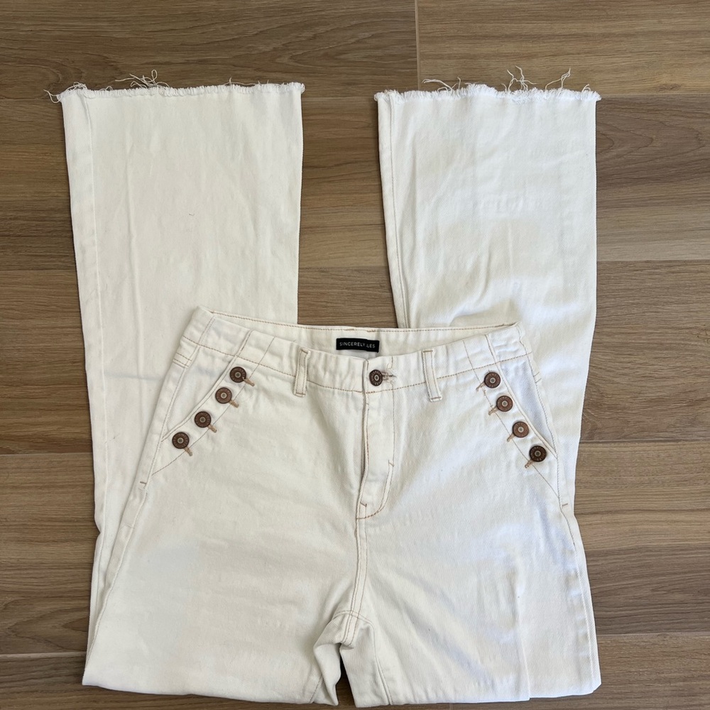 Cream Button-Accent Pants
